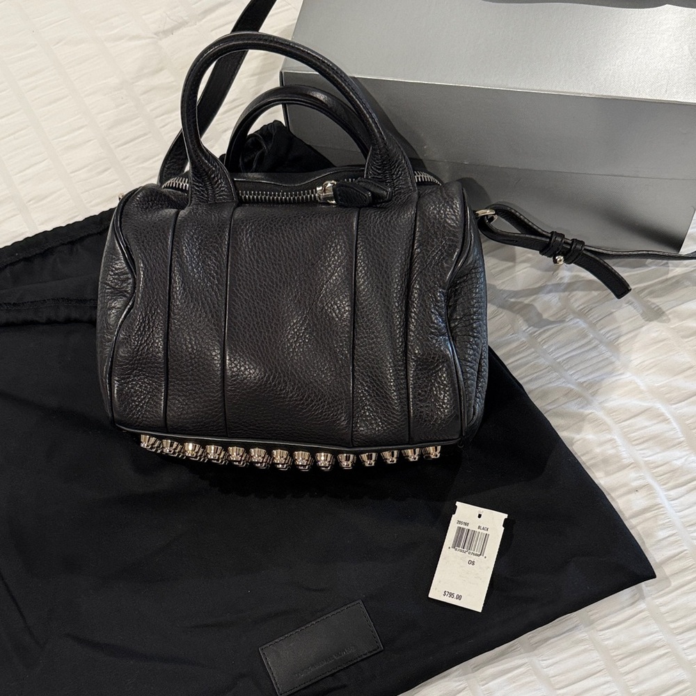 ALEXANDER WANG ROCCO STUDDED Black Leather Barrel Handbag